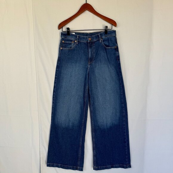 Gap High Rise Stride Wide Leg Dark Wash Low Stretch Denim Retro Jeans Size 30 - Picture 1 of 11